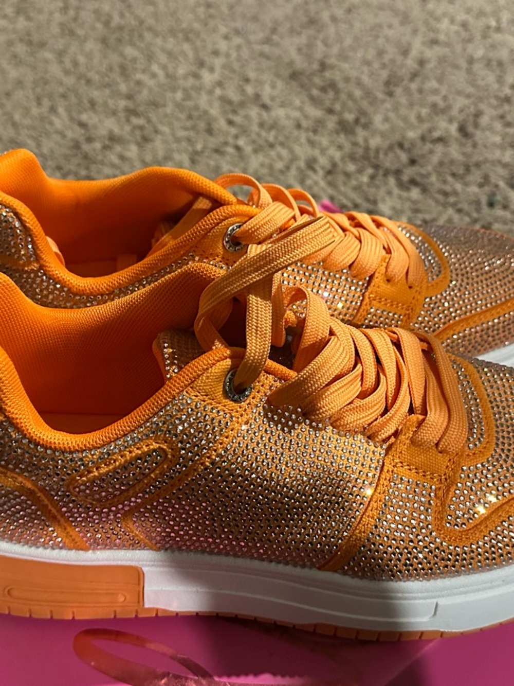 Orange Rhinestone Accent Athletic Sneakers